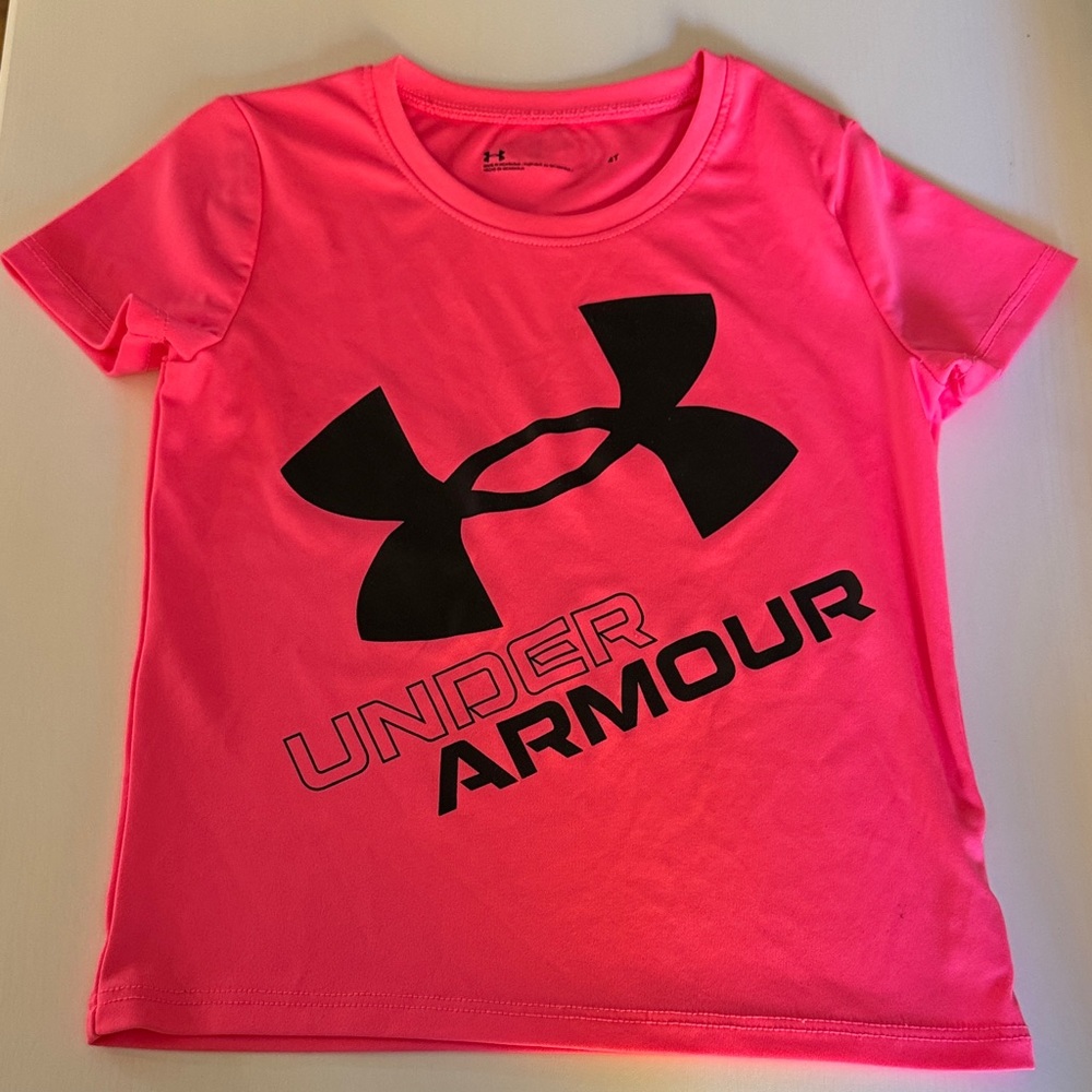 Under Armour Kids Neon Pink Tee with Black Logo
